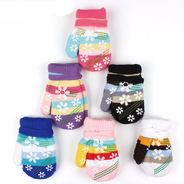 Baby Gloves Snowflakes Stripe